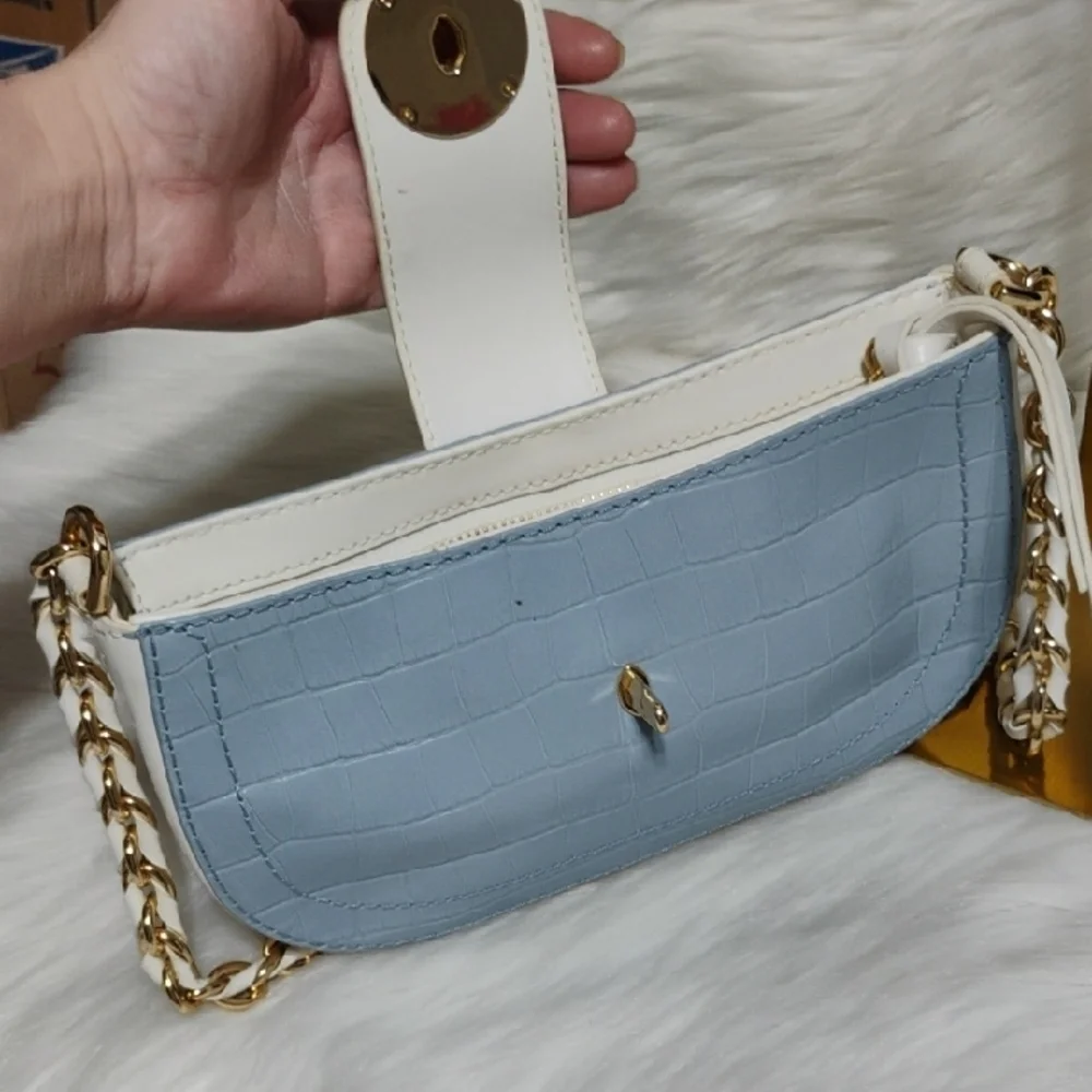 Michael Kors Croc-Embossed Blue & White Shoulder Bag - Picture 9 of 16